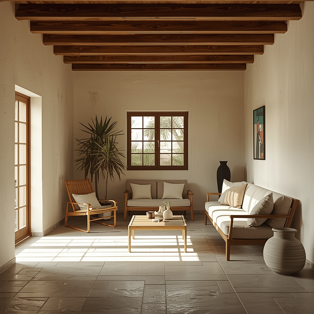 Villa Altea na Japandi renovatie, kalkpleister wanden, linnen meubels, hardsteen vloer, rustige sfeer