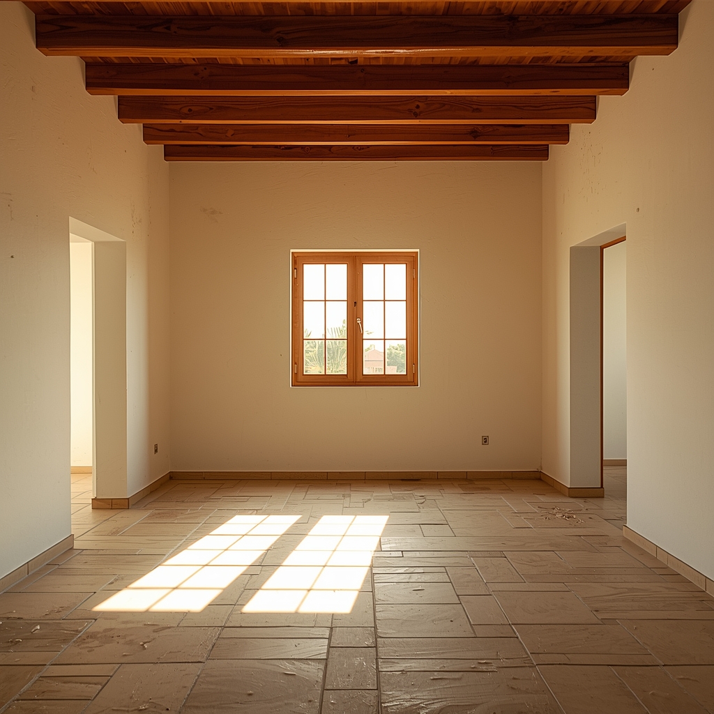 Lege, onafgewerkte villa in Altea voor de renovatie, kale muren, stenen vloer, geen meubels